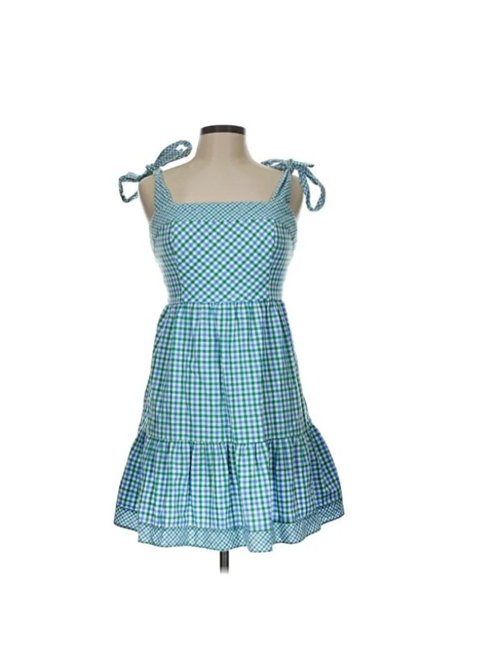 Shoshanna Sundress Sz 10 Blue Green Gingham Preppy Coastal Country Club Resort - Picture 2 of 8